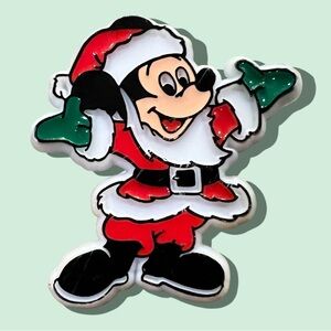 Sweet Vintage Mickey Mouse Santa Suit Christmas Pin Plastic